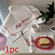 1/2/4pcs White Embroidered Bow Holiday Decorative Soft Classic Placemats & Napkins, Suitable For Wedding, Valentine's Day And Home Decor - Multicolor - View 13
