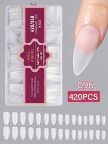 1pc/Box PINPAI 420pcs Hot-Selling Transparent Matte Square Almond Full Coverage Soft Gel Nail Tips, 12 Sizes, Nail Art Supplies, Press-On Nails - Clear - View 4