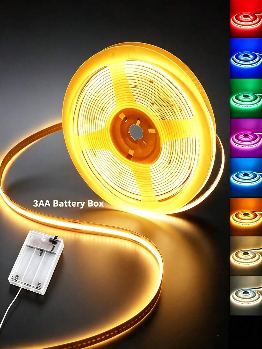 3AA Battery Box COB LED Light Strip, 5V 8mm, 320LEDs/M Warm White Natural White Flexible Battery Powered Light Strip, Bedroom TV Backlight COB Light Strip