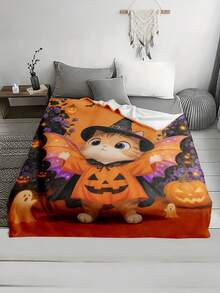 1pc Soft And Comfortable Halloween Flannel Blanket, 2D Printed Blanket For Office Nap, Sofa And Bed Decor, Outdoor Camping Leisure Blanket, Suitable As Gift For Family And Friends - Multicolor - View 6
