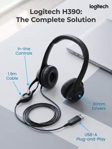 Logitech H390 Over-Ear Headphones, USB Noise-Canceling Calling, Rotating Omnidirectional Microphone, In-Line Volume Control, Comfortable Headband And Earpads, Professional Headphones For Online Classes And Call Centers, Pink - Pink - View 6