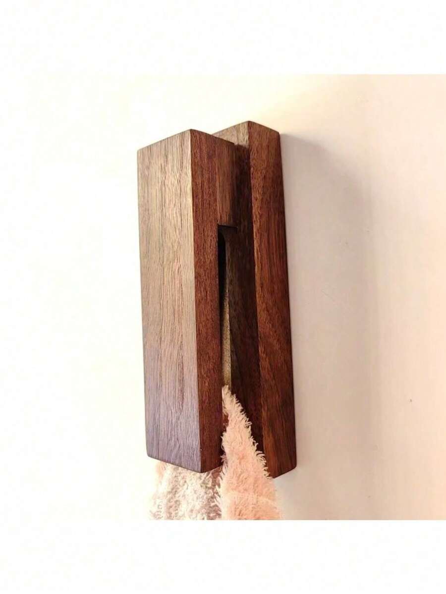 Wooden Towel Hook No-Drill Bathroom Home Use Strong Adhesive Wall Mount Clothes Hook Concealed Wooden Clothes Hook, Rustic Wall Hook For Towel Robe Coat Hat, Peel And Stick Wood Hook Self Adhesive Heavy Duty, Christmas Home Decor Gift - Multicolor - View 1