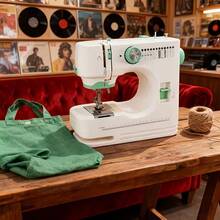 SMEGGEMS Portable Electric Sewing Machine, 12 Built-In Stitches With Detachable Extension Table, Twin Needle And Dual Thread Sewing, Reverse Stitch And LED Light For Home Repairs And DIY Sewing Projects - Mint Green - View 3