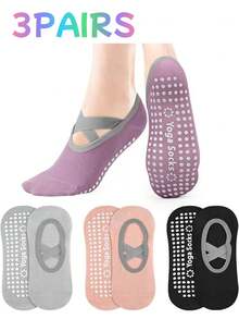 1/3/4 Pairs Women's Non-Slip Yoga Socks, Pilates Grip Socks With Cross Strap Design For Breathable Fit And Flexible Support, Suitable For Yoga, Pilates, Ballet, Dance, Studio Workout Grip - Multicolor - View 10