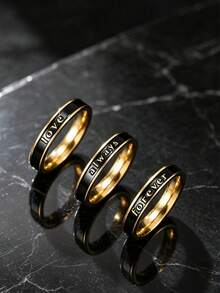 3pcs Fashionable Stainless Steel Men's Ring Set With Text And Oil Drop Elements, Suitable For Men's Daily Wear And Holiday Accessories - Gold - View 3