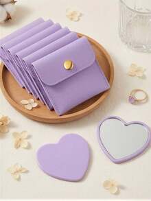 Heart-Shaped Makeup Mirror And Cosmetic Bag Set, Purple Makeup Mirror With Exquisite Matching Cosmetic Bag, Portable Makeup Mirror Set, Suitable For Women, Party Gift, Women Birthday, Holiday Gift - Multi-color - View 8