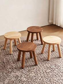 1pc Modern Solid Wood Round Stool, Indoor Plant Stand, Garden Bench, Mid-Century Style Plant Stool, Detachable Wooden Legs, Suitable For Plant Stand, Kitchen, Bathroom, Bedroom, Living Room - Multicolor - View 1