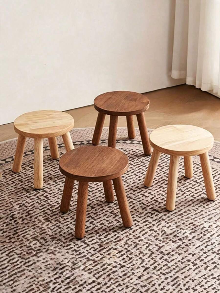 1pc Modern Solid Wood Round Stool, Indoor Plant Stand, Garden Bench, Mid-Century Style Plant Stool, Detachable Wooden Legs, Suitable For Plant Stand, Kitchen, Bathroom, Bedroom, Living Room - Multicolor - View 1