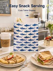 50pcs/100pcs Cute Shark Print Crepe Fabric Food Bags, Reusable Food Bags For Pancakes, Sandwiches, Baked Snacks, Parties, Cafes, Takeout And Dessert Packaging - Multicolor - View 4