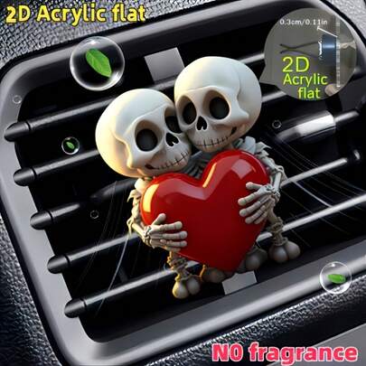 2D Flat, 1pc Couple Skull & Heart Pattern Car Air Vent Clip Decor Aromatherapy Diffuser, Perfect Holiday Gift, Cute Car Interior Decoration, Random Scent, Acrylic Cartoon Decoration, Car Interior Accessory, Suitable For Various Occasions: Birthday, Christmas, Valentine's Day, Mother's Day, Graduation, Thanksgiving, Halloween, Etc.!
