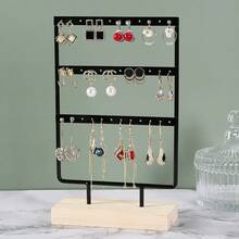 Iron Earring Storage Rack With Wooden Base, Multi-Layer Earring Display Stand, Home Jewelry Hanging Rack And Display Holder - Multicolor - View 7