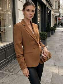 Jaket Blazer Kantor Wanita Modis, Desain Pendek, Elegan, Ringan, Cocok untuk Musim Gugur/Musim Dingin - Coklat - View 5