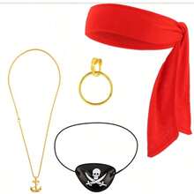 4-Piece Pirate Theme Costume Accessory Set, Suitable For Men And Women Adults. Set Includes Red Bandana, Earrings, Eye Patch And Anchor Necklace, Perfect For Halloween Cosplay, Party Decoration And Renaissance Style Dress Up, Great Accessory Choice For Adult Holiday Parties. - Multicolor - View 8