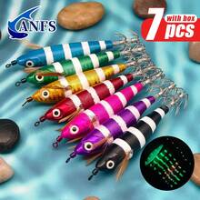 ANFS 7pcs Squid Fishing Lure Squid Jig, Artificial Fishing Bait For Octopus Cuttlefish, Shrimp Squid Hook, Saltwater Hard Bait - Multicolor - View 6