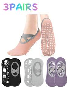 1/3/4 Pairs Women's Non-Slip Yoga Socks, Pilates Grip Socks With Cross Strap Design For Breathable Fit And Flexible Support, Suitable For Yoga, Pilates, Ballet, Dance, Studio Workout Grip - Multicolor - View 17
