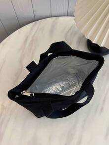 Student Portable Insulated Lunch Bag, Thickened Cute Fruit Lunch Bag, Pure Black Pattern - Black - View 2