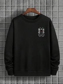 Men's Personalized Street Style "Dark Evil" Gothic Letter Graffiti Print Crew Neck Sweatshirt, Casual Loose Fit Long Sleeve Pullover Top, Autumn/Winter - Black - View 2