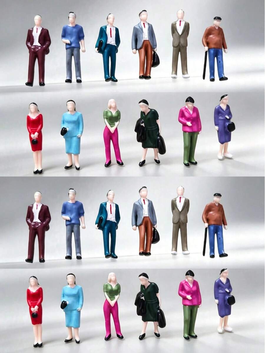 12/16pcs 1:42 Scale ABS Miniature Figure Model Set, 4cm/1.6in, Suitable For 3D Kits, Train Stations, Museums, Architecture & Landscape Displays, Easy To Store, Mini Scenes, Garden Decor, Mini Museums & Hobby Gifts, Suitable For Ages 14 And Up