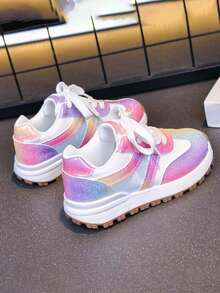1 Pair Fashion Colorful Gradient Laser Rainbow Thick Sole Outdoor Sports Shoes For Boys And Girls - Pink and Purple - View 6