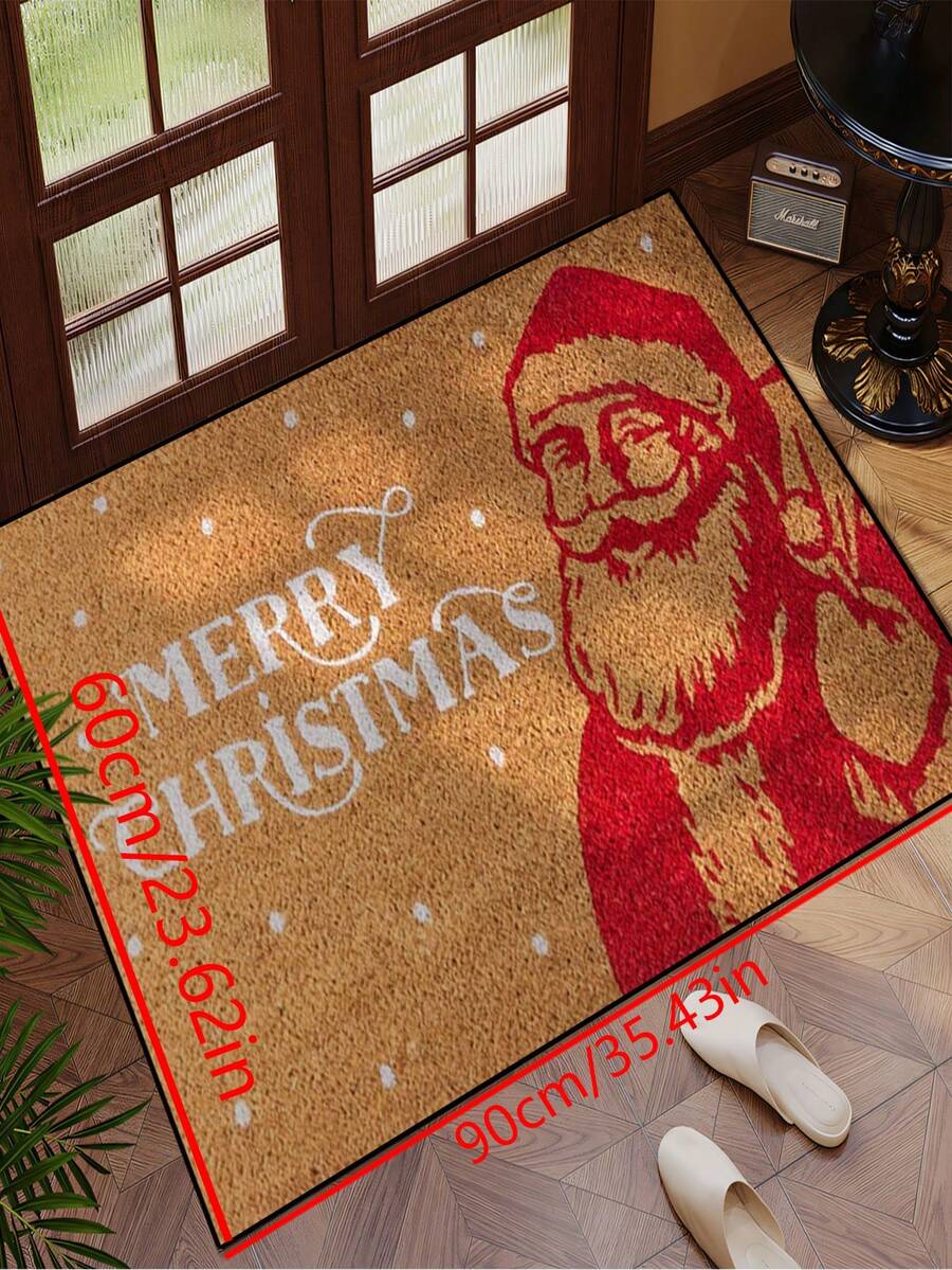 1pc Funny Merry Christmas Pattern Welcome Doormat, Harvest Season Pattern Minimalist Style Short Plush Quick Dry Non-Slip Machine Washable Entry Mat, Suitable For Kitchen, Bathroom, Dining Room, Hallway, Party, Gathering, Holiday, All Seasons, Yard Home, Christmas Theme, Party Supplies - Burnt Orange - View 1