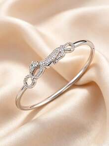1 pieza Brazalete de puño inspirado en animales con adorno de strass, accesorio de joyería de declaración para mujeres - Plateado - Ver 4
