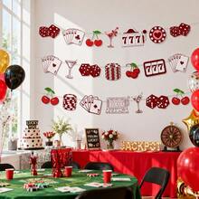 3pcs Casino-Themed Bachelorette Party Banners - Lucky In Love Banner, Las Vegas Bachelorette Party Decoration, Cute Cherry Casino Photo Backdrop, Perfect For Weddings, Elopement Weddings, Bachelorette Parties, Anniversaries, Room Decor, Wall Hanging - Multicolor - View 3