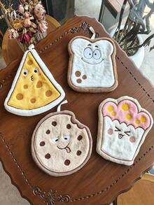 2pcs/4pcs Cartoon Food Shaped Hand Towels, Cute Toast, Cookie, Cupcake And Pizza Hand Towels, Absorbent And Hangable, Suitable For Home Kitchen - Multicolor - View 6