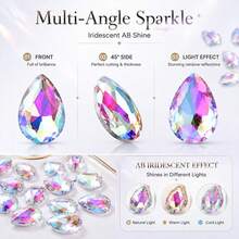 HONGCAI 100pcs 10x14mm Teardrop Glass Rhinestones, AB Multicolor Flat Back Asymmetrical Crystal Drops, For DIY Phone Case, Clothing, Shoes, Bags - Colorful - View 6