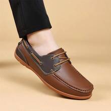Unisex Metal Buckle Decor Loafers Slip-On Soft Faux Leather Driving Moccasins Non-Slip Rubber Sole Casual Flat Shoes Plus Size 37-48 - Brown - View 3
