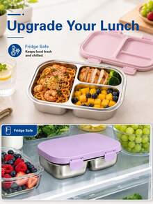 Meoky Stainless Steel 3-Compartment Leak-Proof Metal Lunch Box, Durable And Dishwasher , Suitable For Children And Adults, Ideal For School, Office And Outdoor Dining - Blue - View 7