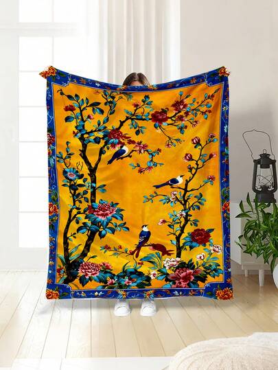 1pc Soft & Comfortable Modern Floral Pattern Blanket, 2D Printed Flannel Throw, Office Nap Blanket, Sofa & Bed Decorative Blanket, Outdoor Camping Leisure Blanket, Suitable As Gift For Family And Friends