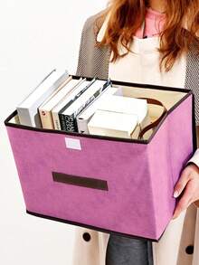 1pc Foldable Storage Box, Large Capacity Organizer Bin, Portable Clothing Storage Box, Suitable For Underwear, Socks And Other Items Dustproof And Moisture-Proof Wardrobe Storage, Closet Organizer, Vanity Storage Box, Dormitory Clothes, Toys, Books, Snacks And Other Miscellaneous Items Storage, Linen Material Foldable Storage Container, Multi-Functional Home Storage Box, Clothing Organizer Storage Box - Pink - View 3