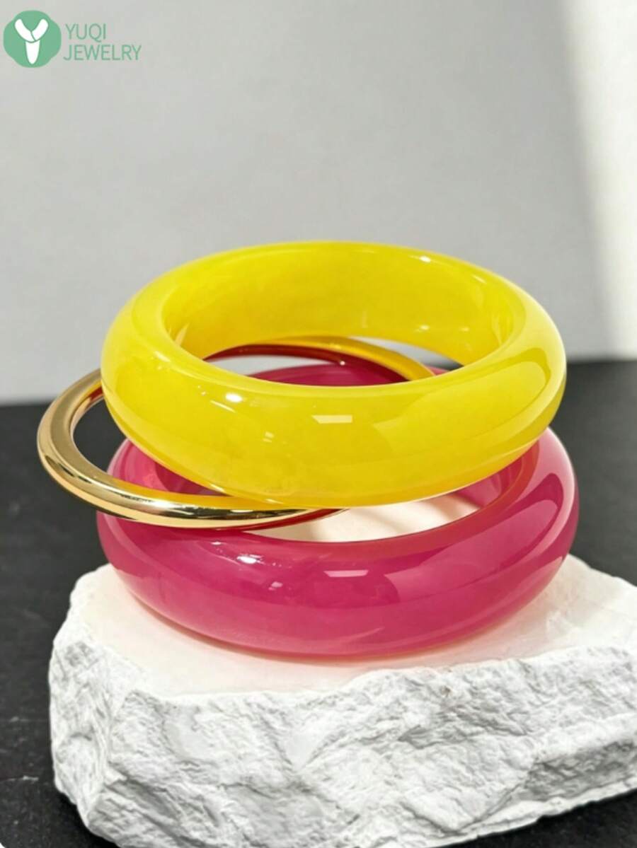 Dopamine Geometric Resin Women's Bracelet Exaggerated Versatile Women's Bangle Set - Multicolor F - View 1