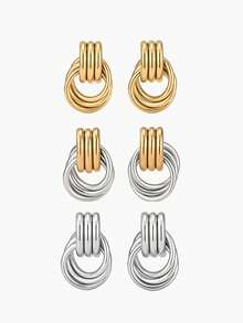 Vandermere 2pcs 18K Gold Plated Stainless Steel Colorblock Knot Design Chunky Jewelry Bohemian Style Hoop Earrings For Women - Embrace - View 2