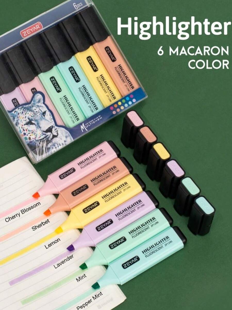 6/12pcs Macaron Color Highlighters, Colorful Note Highlighters, Suitable For Journals, Notebooks, School And Office Supplies, Back To School Season - Multicolor - View 1