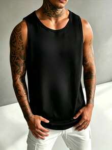 ZYNTH BALENO Men's Summer Fashion Solid Color Loose Fit Round Neck Tank Top, Essential For Summer Sports Black - Black - View 2