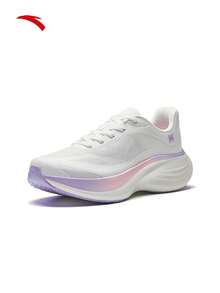 Anta New Women's Shock-Absorbing Breathable Running Shoes, Lightweight Cushioned Thick Sole Height-Increasing Athletic Shoes - White/Pinkish Purple - View 4