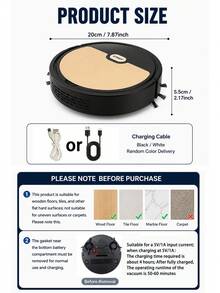Compact Robot Vacuum Cleaner For Sweeping And Mopping Floors USB Rechargeable Mini Cleaner Sweeping Robot Multifunctional Smart Cleaning Machine For Hard Floors Pet Hair - Black Gold - View 4