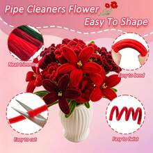 574 Pcs Red Pipe Cleaners Craft Set, 4 Assorted Color Pipe Cleaners Bulk,400Pcs Chenille Stems For DIY Flower Making Kit With 20Pcs Floral Stems, 2Pcs Gardening Tape, 150Pcs Stamen, 1Pc Ribbon,1Pc Tutorial For DIY Bouquet Gift - Red - View 4