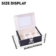 Large Capacity 1/10 Pack Cake Boxes With Transparent Window, Black Rectangular Baking Boxes, Skull And Crossbones Design, Foldable Storage Boxes, Suitable For Halloween Party, Birthday, Celebration, Dessert Packaging, Party Supplies. - Multicolor - View 2