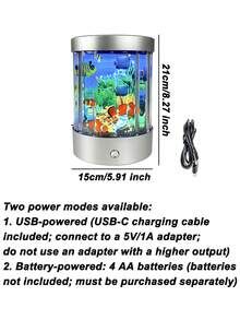 LED Dynamic Artificial Fish Tank Light USB-Powered / Battery-Powered Desktop Decor Night Light For Living Room/Bedroom/Office Mini Aquarium Lamp , Home Office Decor Bedroom, Gifts Artificial Moving - Silver - View 6