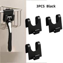 2/4pcs No Drill Bathroom Shelf Hooks, Hanging For Razor Holder, Shower Caddy Storage Organizer, Plastic Hook For Razor, Toothbrush, Bath Sponge, Loofah, Washcloth, Cleaning Brush, Sink Rack, Cabinet Basket Additions, Black White Clear - One Size Fits All - View 3