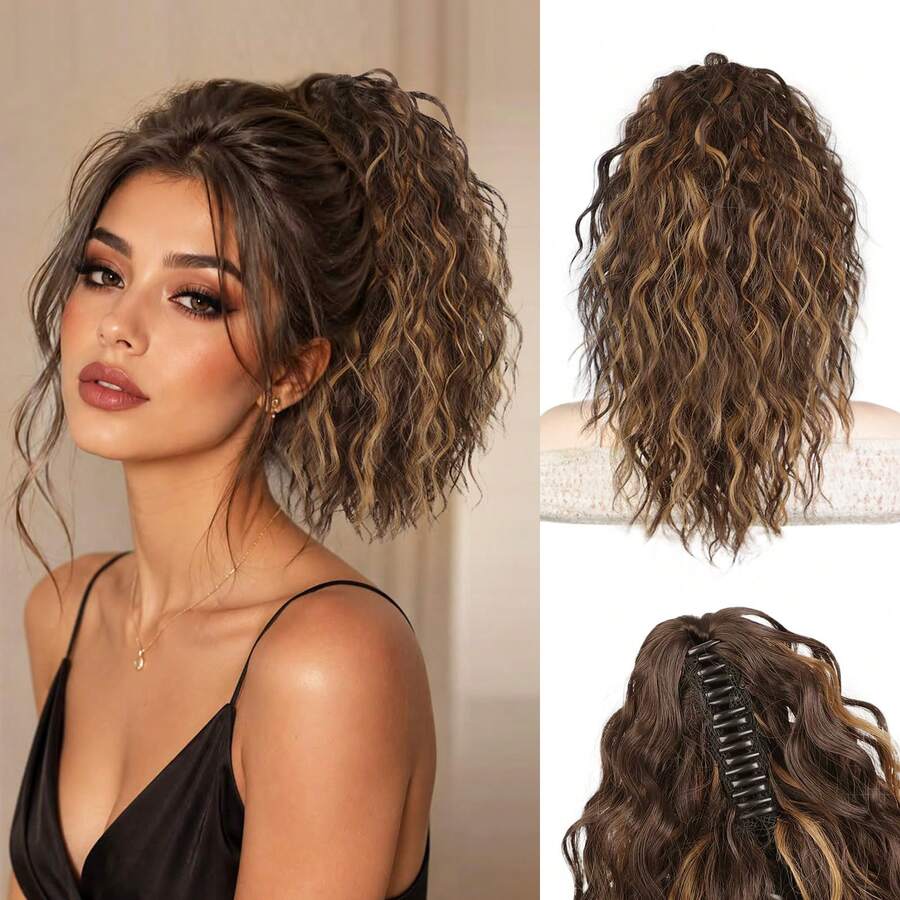 14 Inch Clip-In Ponytail Hair Extension, Curly Ponytail Hair Extension, Natural Lightweight Voluminous Synthetic Fiber Clip-In Ponytail For Women, Suitable For Daily Wear - Multicolor - View 1