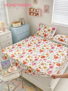 HONEYMOON 1pc Printed Fitted Sheet, Suitable For 9-12 Inch Thick Mattresses, Soft, Wrinkle-Resistant, Breathable And Comfortable, Fits All Bed Sizes - Twin, Full, Queen, King - Multicolor - View 1