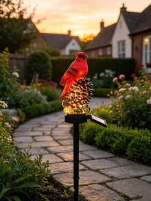 1pc Outdoor Solar Powered LED Red Bird Pine Cone Ground Light, Resin Animal Sculpture Lamp, Waterproof Landscape Lighting, Suitable For Yard Lawn Flower Bed - Multicolor - View 7