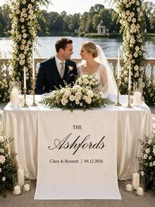 1pc Personalized Wedding Table Runner, Customizable Text, Suitable For Fashionable Wedding Reception And Special Occasions - Multicolor - View 6