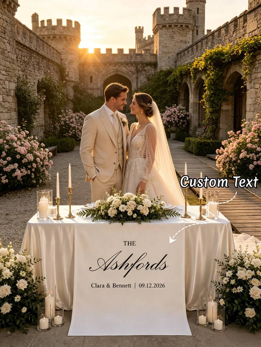 1pc Personalized Wedding Table Runner, Customizable Text, Suitable For Fashionable Wedding Reception And Special Occasions - Multicolor - View 1