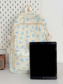 Newborn Backpack; Bow Print Backpack, Suitable For Elementary And Middle School Students - Blue - View 2