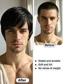 Men Short Layered Wig With Side Fringe, Trimmable Natural Synthetic Heat Resistant Hair Wig, Breathable Wig Cap For Daily Wear & Costume - Multicolor - View 6