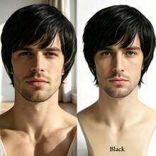 Men Short Layered Wig With Side Fringe, Trimmable Natural Synthetic Heat Resistant Hair Wig, Breathable Wig Cap For Daily Wear & Costume - Multicolor - View 15